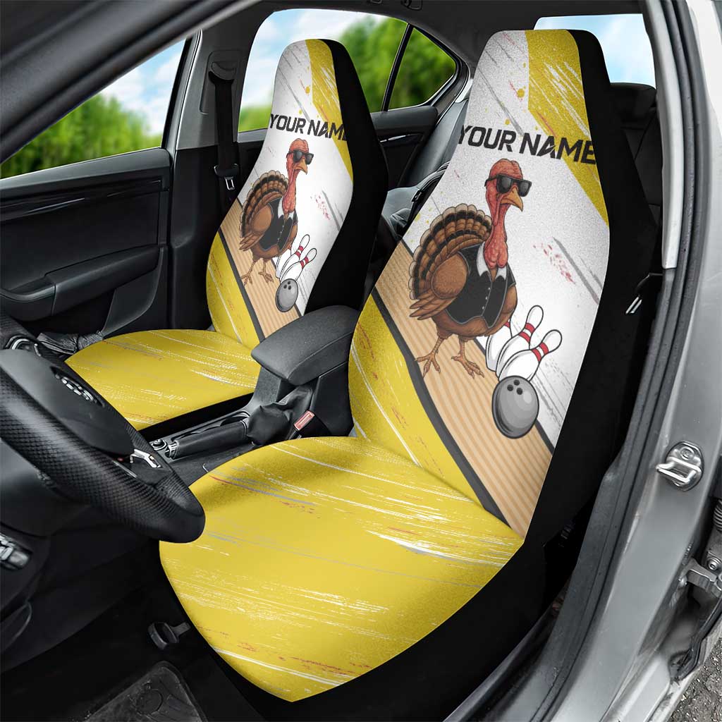 Personalized Funny Turkey Bowling Car Seat Cover with Cool Sunglasses Pins Yellow and White - Wonder Print Shop