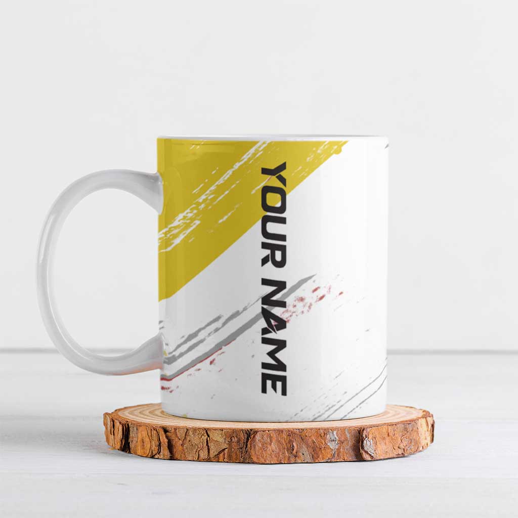 Personalized Funny Turkey Bowling Ceramic Mug with Cool Sunglasses Pins Yellow and White - Wonder Print Shop