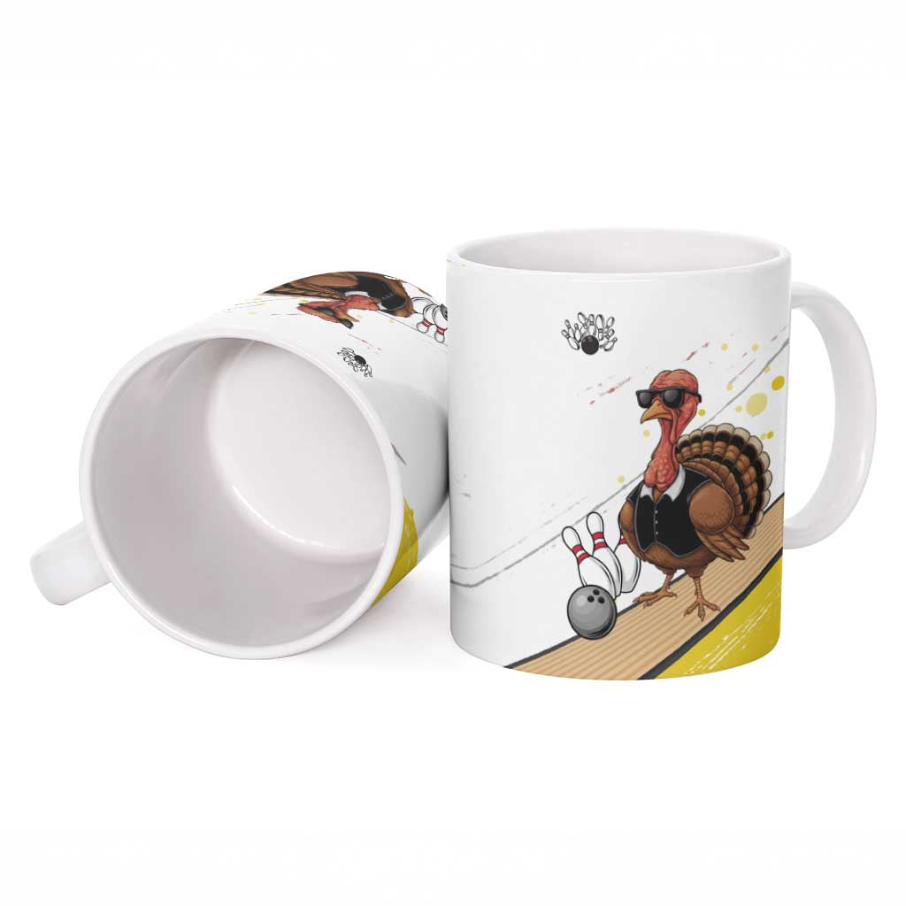 Personalized Funny Turkey Bowling Ceramic Mug with Cool Sunglasses Pins Yellow and White - Wonder Print Shop
