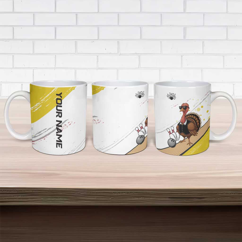 Personalized Funny Turkey Bowling Ceramic Mug with Cool Sunglasses Pins Yellow and White - Wonder Print Shop