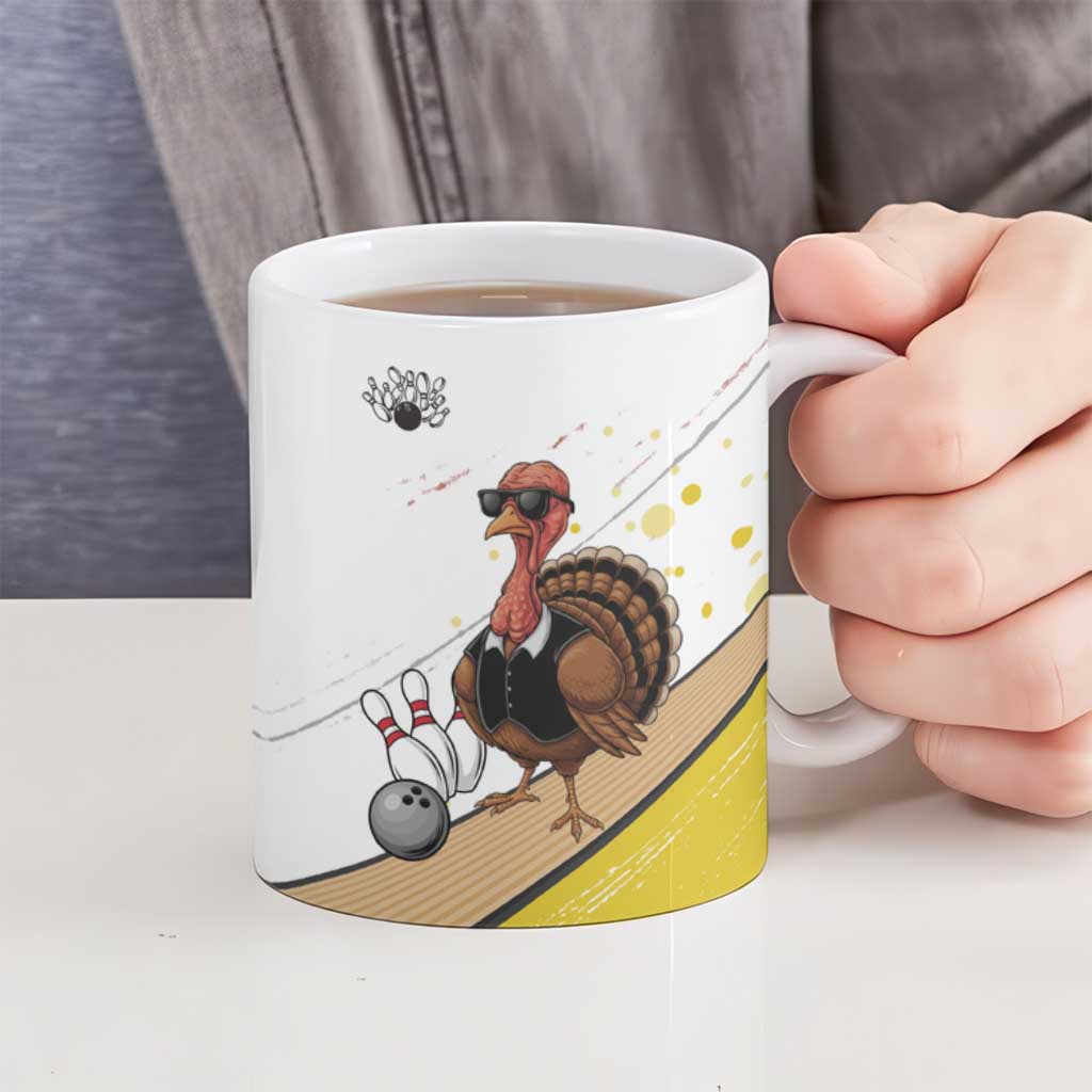 Personalized Funny Turkey Bowling Ceramic Mug with Cool Sunglasses Pins Yellow and White - Wonder Print Shop