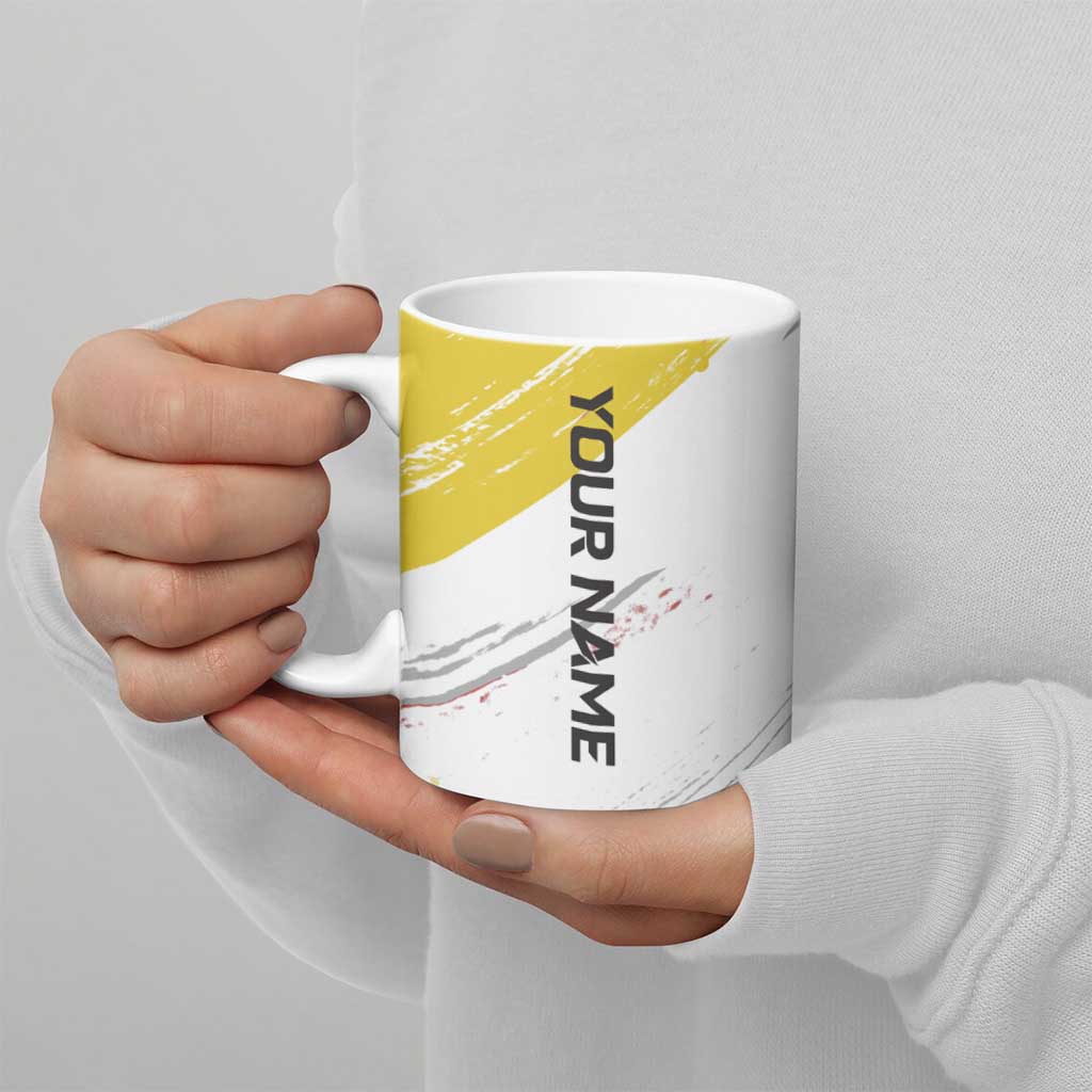 Personalized Funny Turkey Bowling Ceramic Mug with Cool Sunglasses Pins Yellow and White - Wonder Print Shop