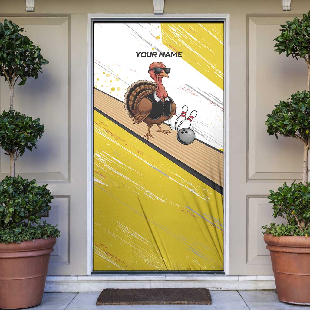 Personalized Funny Turkey Bowling Door Cover with Cool Sunglasses Pins Yellow and White - Wonder Print Shop