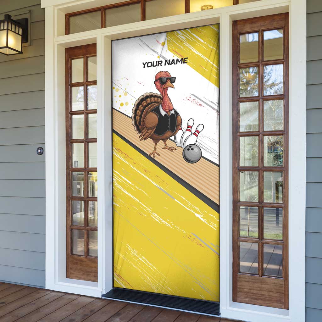 Personalized Funny Turkey Bowling Door Cover with Cool Sunglasses Pins Yellow and White - Wonder Print Shop