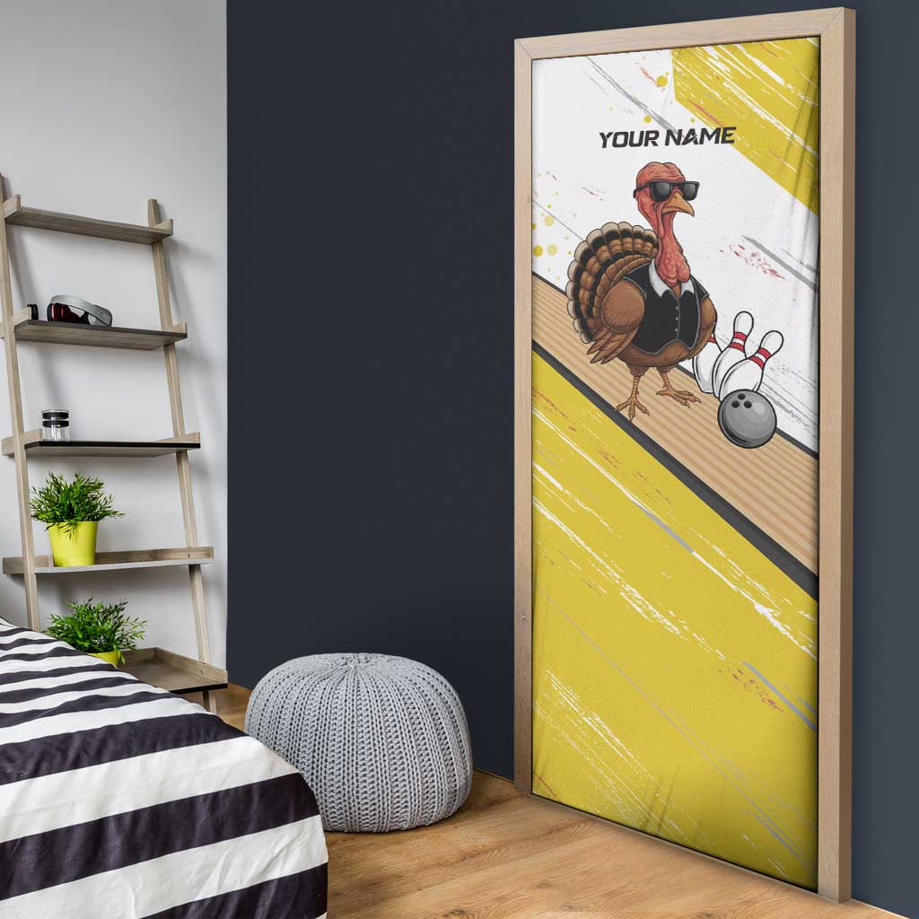 Personalized Funny Turkey Bowling Door Cover with Cool Sunglasses Pins Yellow and White - Wonder Print Shop