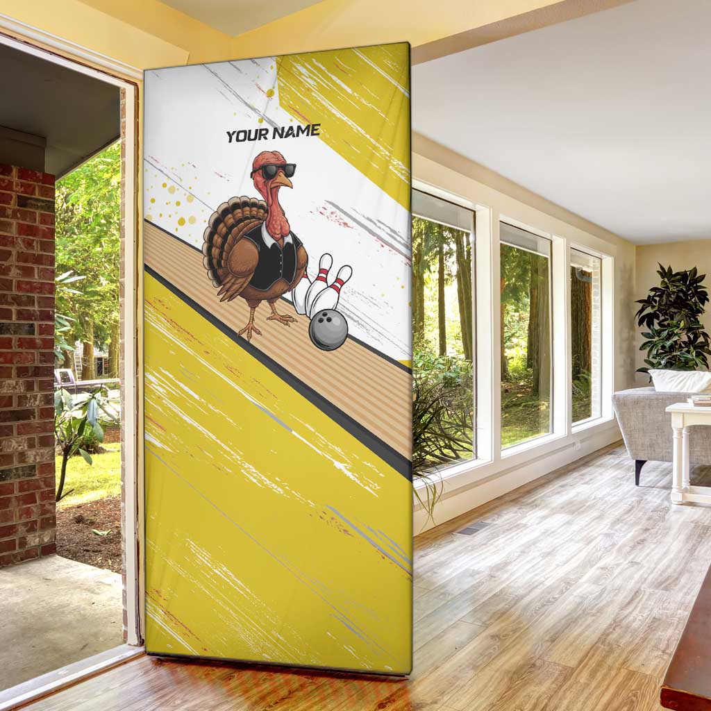 Personalized Funny Turkey Bowling Door Cover with Cool Sunglasses Pins Yellow and White - Wonder Print Shop