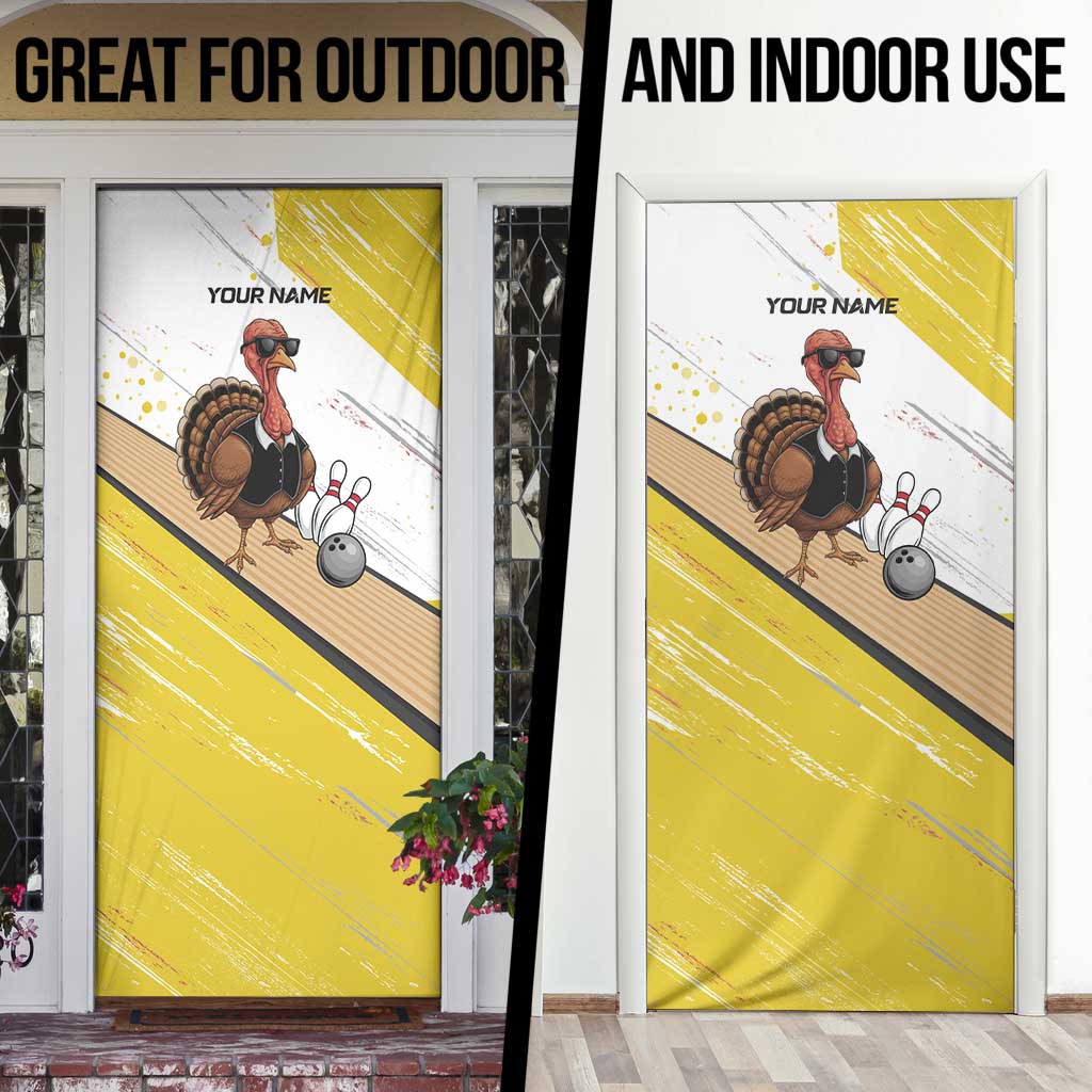 Personalized Funny Turkey Bowling Door Cover with Cool Sunglasses Pins Yellow and White - Wonder Print Shop