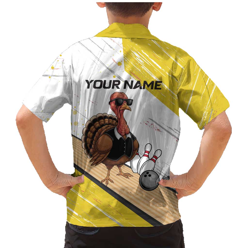 Personalized Funny Turkey Bowling Family Matching Mermaid Dress and Hawaiian Shirt with Cool Sunglasses Pins Yellow and White - Wonder Print Shop