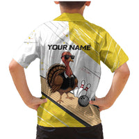 Personalized Funny Turkey Bowling Family Matching Mermaid Dress and Hawaiian Shirt with Cool Sunglasses Pins Yellow and White - Wonder Print Shop