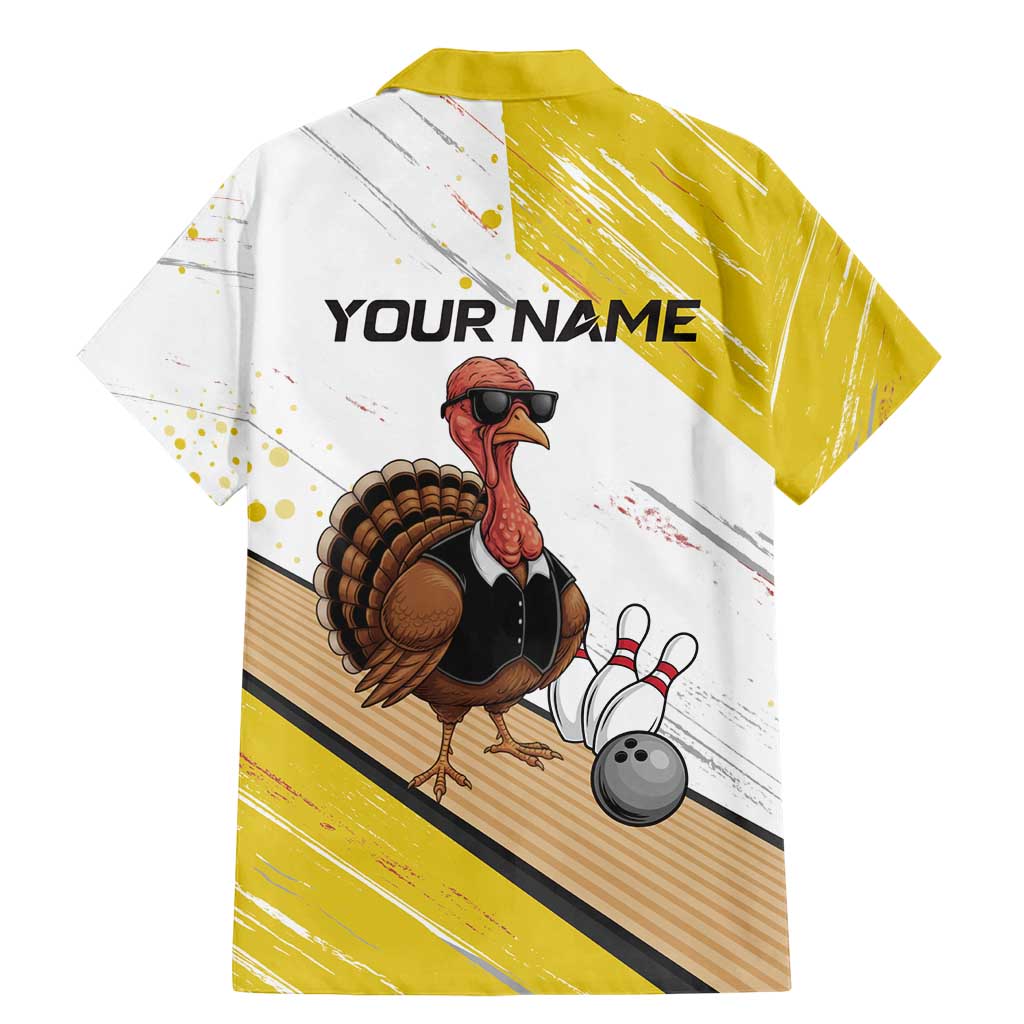 Personalized Funny Turkey Bowling Family Matching Mermaid Dress and Hawaiian Shirt with Cool Sunglasses Pins Yellow and White - Wonder Print Shop