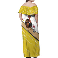 Personalized Funny Turkey Bowling Family Matching Off Shoulder Maxi Dress and Hawaiian Shirt with Cool Sunglasses Pins Yellow and White - Wonder Print Shop