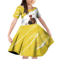 Personalized Funny Turkey Bowling Family Matching Off Shoulder Short Dress and Hawaiian Shirt with Cool Sunglasses Pins Yellow and White - Wonder Print Shop