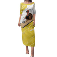 Personalized Funny Turkey Bowling Family Matching Puletasi and Hawaiian Shirt with Cool Sunglasses Pins Yellow and White - Wonder Print Shop