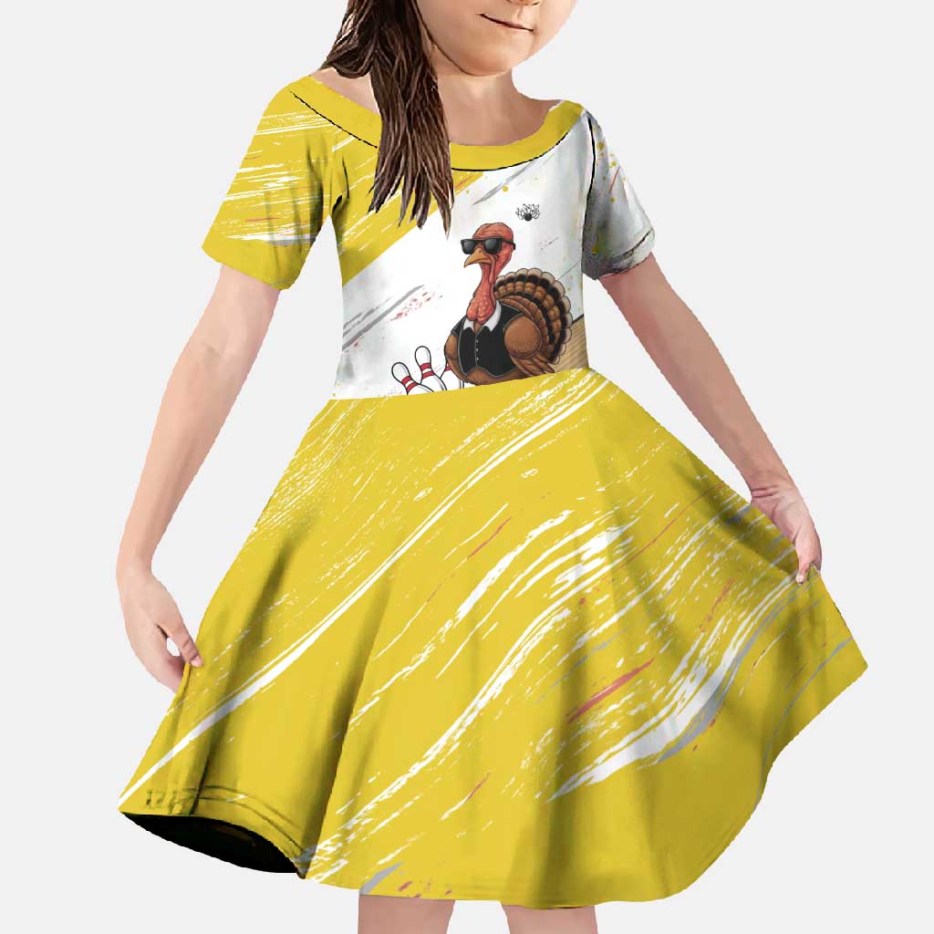 Personalized Funny Turkey Bowling Family Matching Tank Maxi Dress and Hawaiian Shirt with Cool Sunglasses Pins Yellow and White - Wonder Print Shop