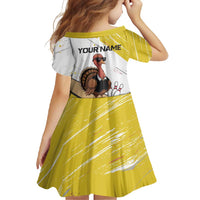 Personalized Funny Turkey Bowling Family Matching Tank Maxi Dress and Hawaiian Shirt with Cool Sunglasses Pins Yellow and White - Wonder Print Shop