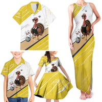 Personalized Funny Turkey Bowling Family Matching Tank Maxi Dress and Hawaiian Shirt with Cool Sunglasses Pins Yellow and White - Wonder Print Shop
