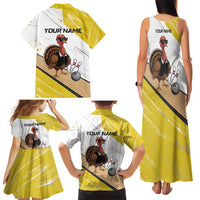 Personalized Funny Turkey Bowling Family Matching Tank Maxi Dress and Hawaiian Shirt with Cool Sunglasses Pins Yellow and White - Wonder Print Shop