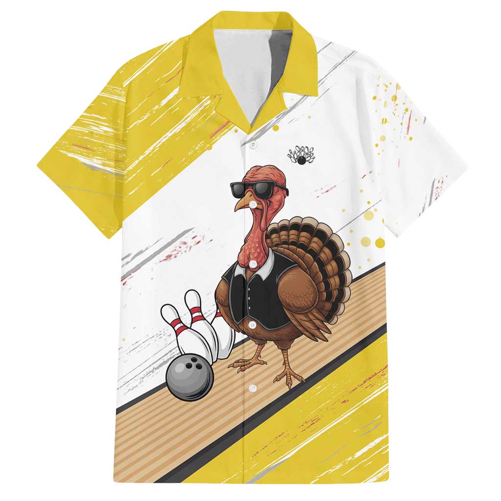 Personalized Funny Turkey Bowling Family Matching Tank Maxi Dress and Hawaiian Shirt with Cool Sunglasses Pins Yellow and White - Wonder Print Shop