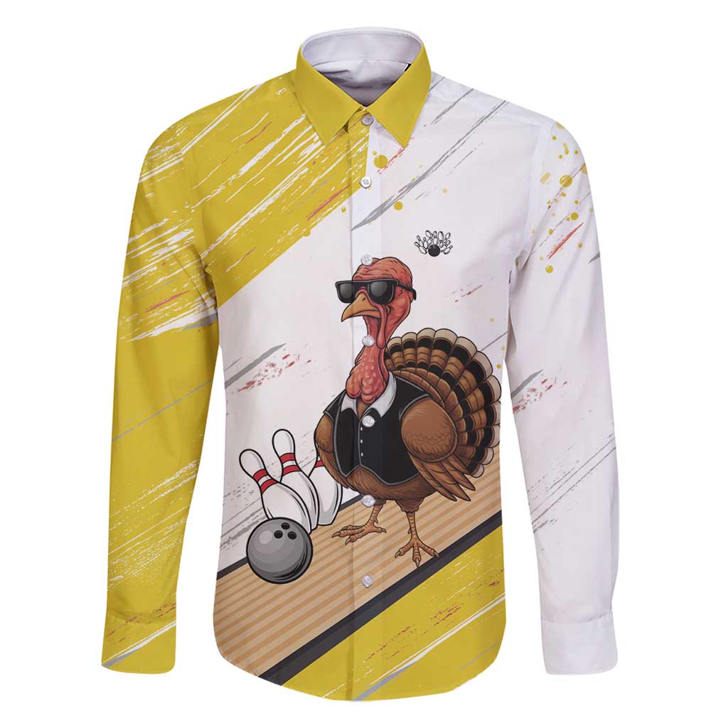 Personalized Funny Turkey Bowling Family Matching Tank Maxi Dress and Hawaiian Shirt with Cool Sunglasses Pins Yellow and White - Wonder Print Shop