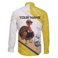 Personalized Funny Turkey Bowling Family Matching Tank Maxi Dress and Hawaiian Shirt with Cool Sunglasses Pins Yellow and White - Wonder Print Shop