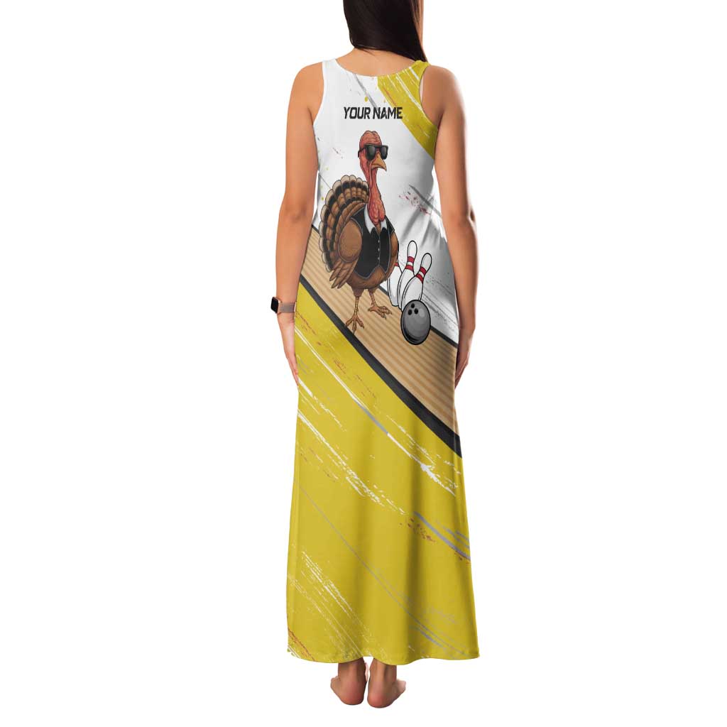 Personalized Funny Turkey Bowling Family Matching Tank Maxi Dress and Hawaiian Shirt with Cool Sunglasses Pins Yellow and White - Wonder Print Shop