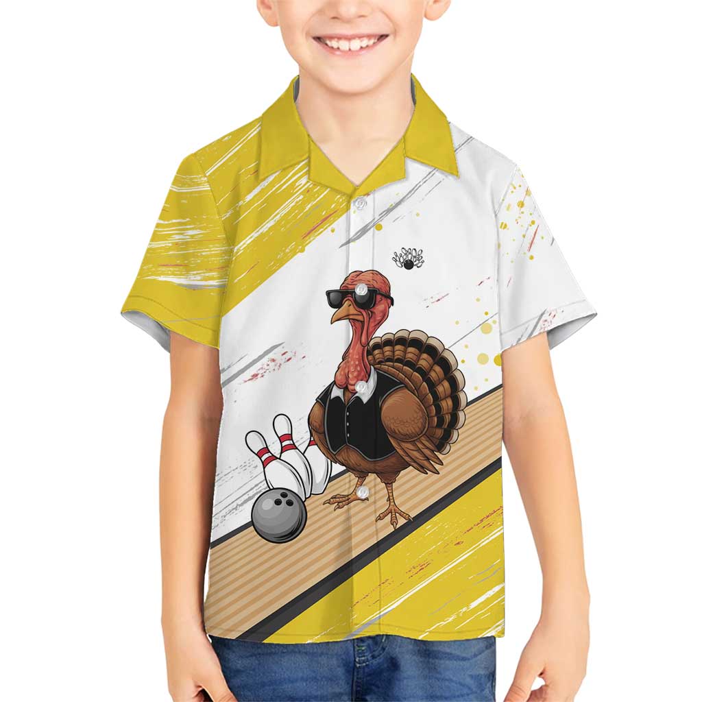 Personalized Funny Turkey Bowling Family Matching Tank Maxi Dress and Hawaiian Shirt with Cool Sunglasses Pins Yellow and White - Wonder Print Shop