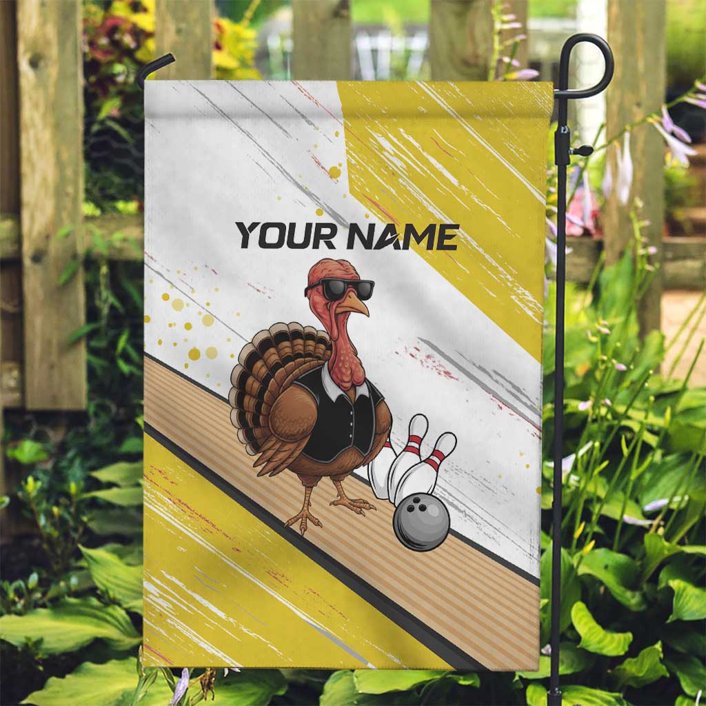 Personalized Funny Turkey Bowling Garden Flag with Cool Sunglasses Pins Yellow and White - Wonder Print Shop