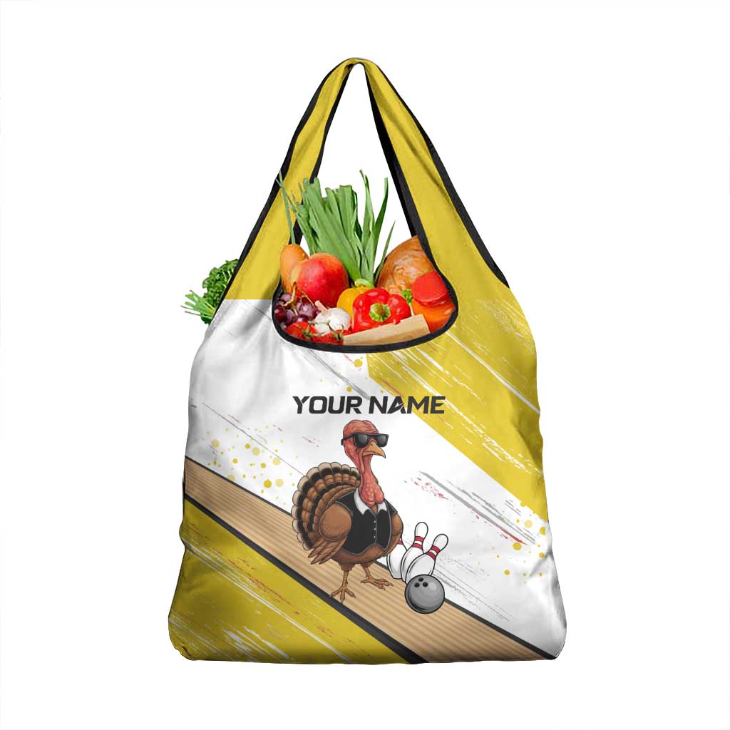 Personalized Funny Turkey Bowling Grocery Bag with Cool Sunglasses Pins Yellow and White - Wonder Print Shop
