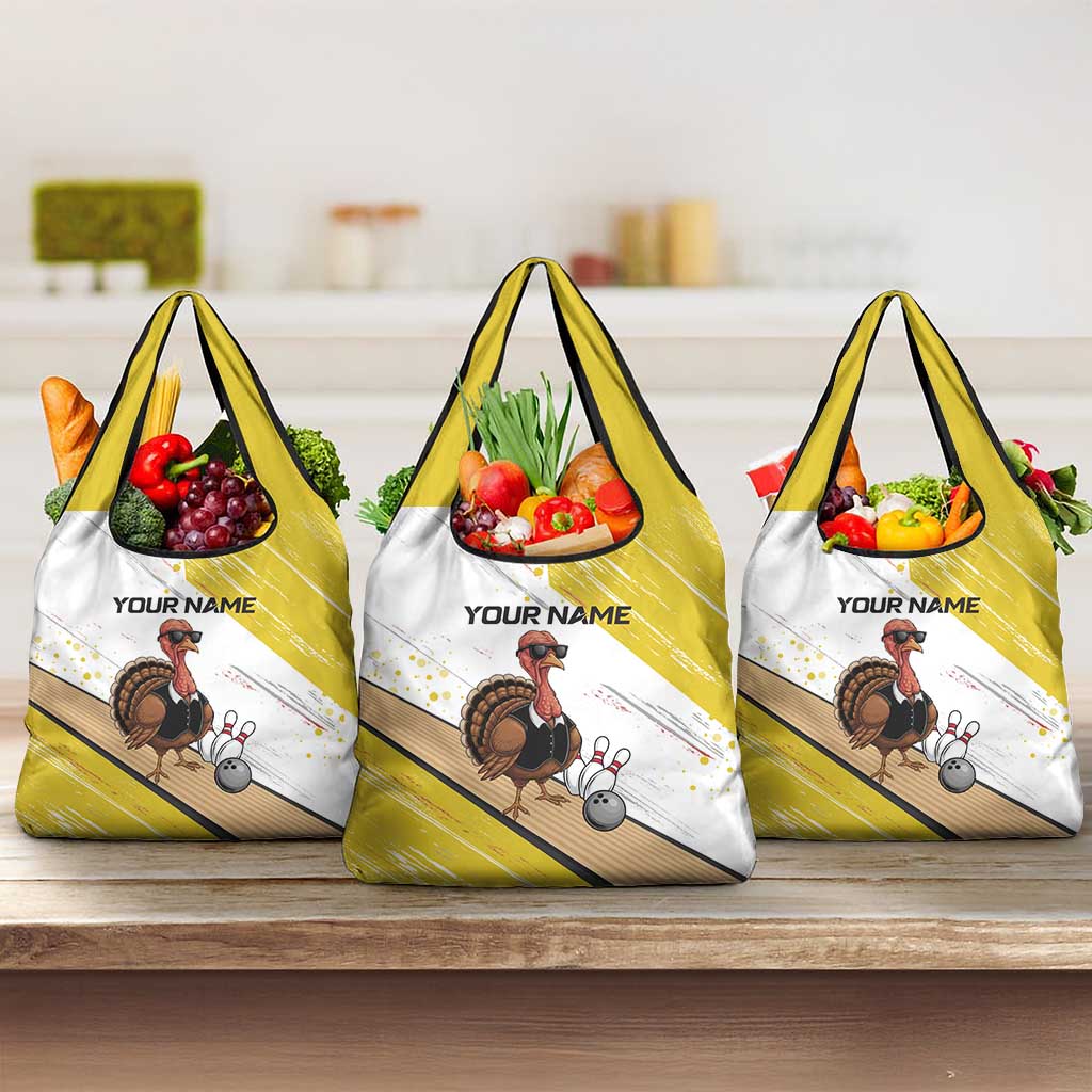 Personalized Funny Turkey Bowling Grocery Bag with Cool Sunglasses Pins Yellow and White - Wonder Print Shop