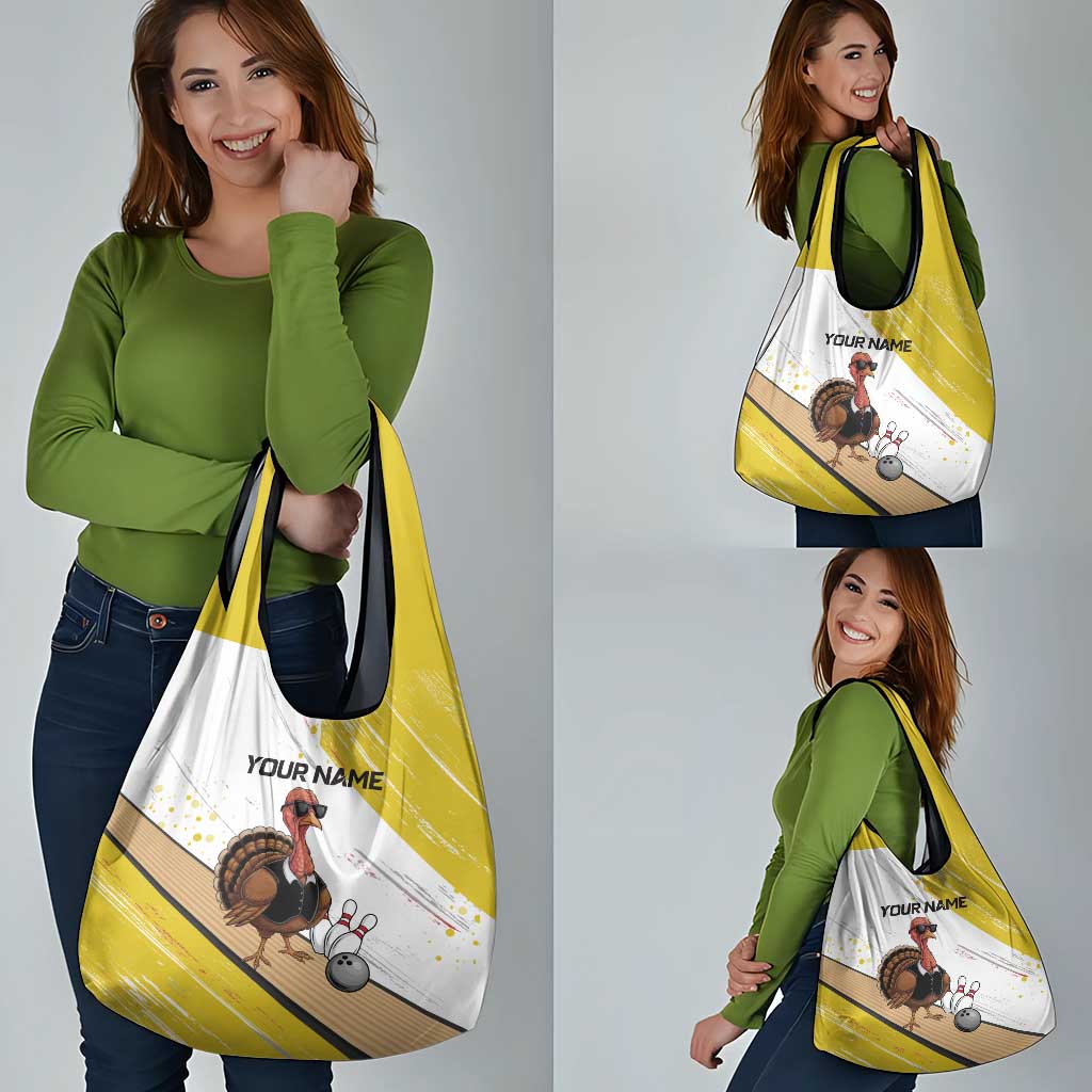 Personalized Funny Turkey Bowling Grocery Bag with Cool Sunglasses Pins Yellow and White - Wonder Print Shop