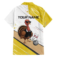 Personalized Funny Turkey Bowling Hawaiian Shirt with Cool Sunglasses Pins Yellow and White - Wonder Print Shop