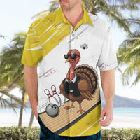 Personalized Funny Turkey Bowling Hawaiian Shirt with Cool Sunglasses Pins Yellow and White - Wonder Print Shop