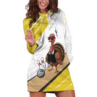 Personalized Funny Turkey Bowling Hoodie Dress with Cool Sunglasses Pins Yellow and White - Wonder Print Shop