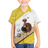 Personalized Funny Turkey Bowling Kid Hawaiian Shirt with Cool Sunglasses Pins Yellow and White - Wonder Print Shop