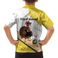 Personalized Funny Turkey Bowling Kid Hawaiian Shirt with Cool Sunglasses Pins Yellow and White - Wonder Print Shop