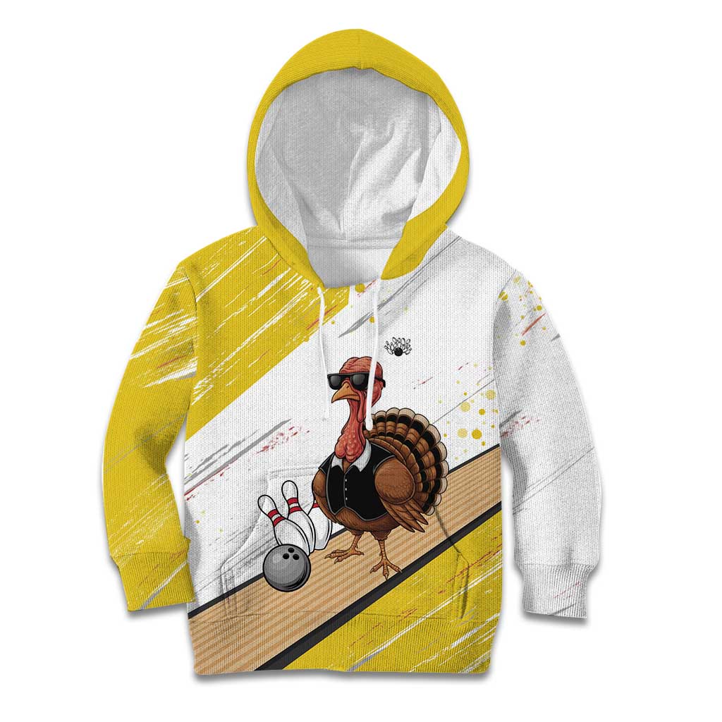 Personalized Funny Turkey Bowling Kid Hoodie with Cool Sunglasses Pins Yellow and White - Wonder Print Shop