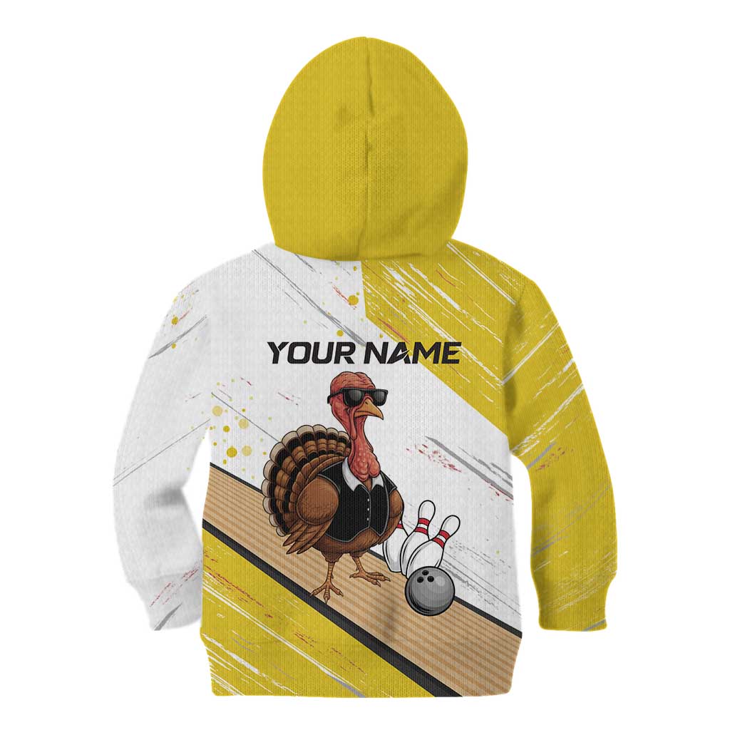 Personalized Funny Turkey Bowling Kid Hoodie with Cool Sunglasses Pins Yellow and White - Wonder Print Shop