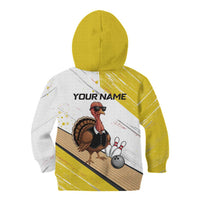 Personalized Funny Turkey Bowling Kid Hoodie with Cool Sunglasses Pins Yellow and White - Wonder Print Shop