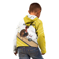 Personalized Funny Turkey Bowling Kid Hoodie with Cool Sunglasses Pins Yellow and White - Wonder Print Shop
