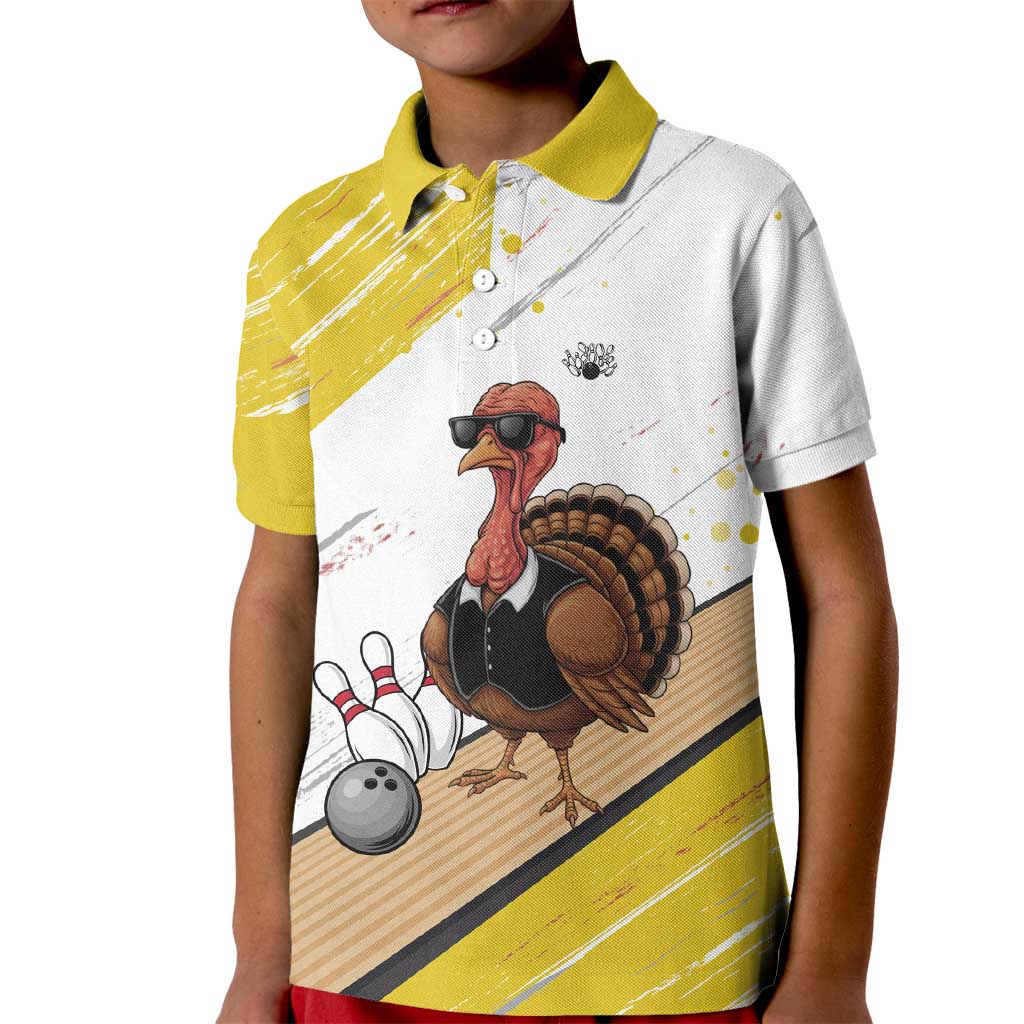 Personalized Funny Turkey Bowling Kid Polo Shirt with Cool Sunglasses Pins Yellow and White - Wonder Print Shop