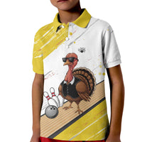 Personalized Funny Turkey Bowling Kid Polo Shirt with Cool Sunglasses Pins Yellow and White - Wonder Print Shop