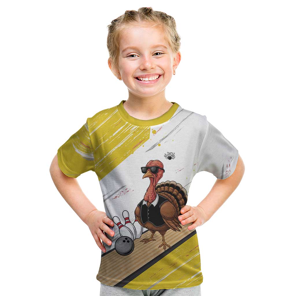 Personalized Funny Turkey Bowling Kid T Shirt with Cool Sunglasses Pins Yellow and White - Wonder Print Shop