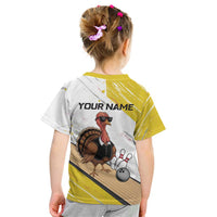 Personalized Funny Turkey Bowling Kid T Shirt with Cool Sunglasses Pins Yellow and White - Wonder Print Shop