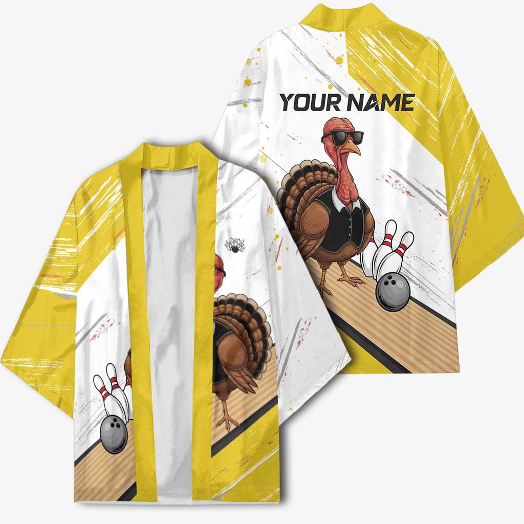 Personalized Funny Turkey Bowling Kimono with Cool Sunglasses Pins Yellow and White - Wonder Print Shop