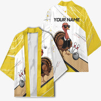 Personalized Funny Turkey Bowling Kimono with Cool Sunglasses Pins Yellow and White - Wonder Print Shop
