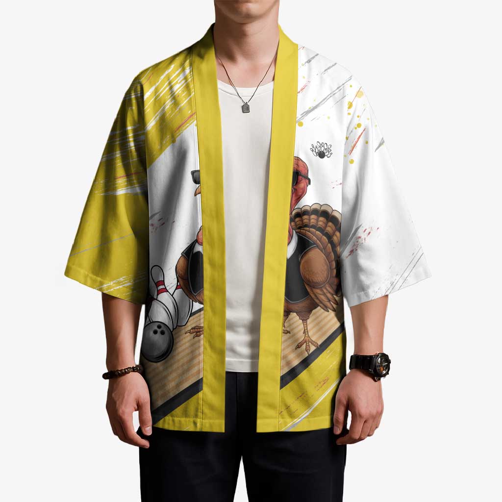 Personalized Funny Turkey Bowling Kimono with Cool Sunglasses Pins Yellow and White - Wonder Print Shop
