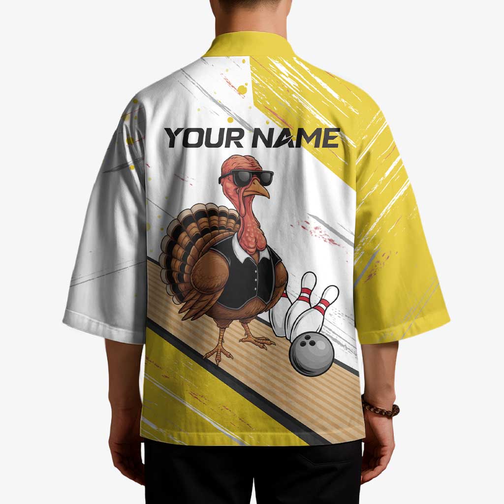 Personalized Funny Turkey Bowling Kimono with Cool Sunglasses Pins Yellow and White - Wonder Print Shop