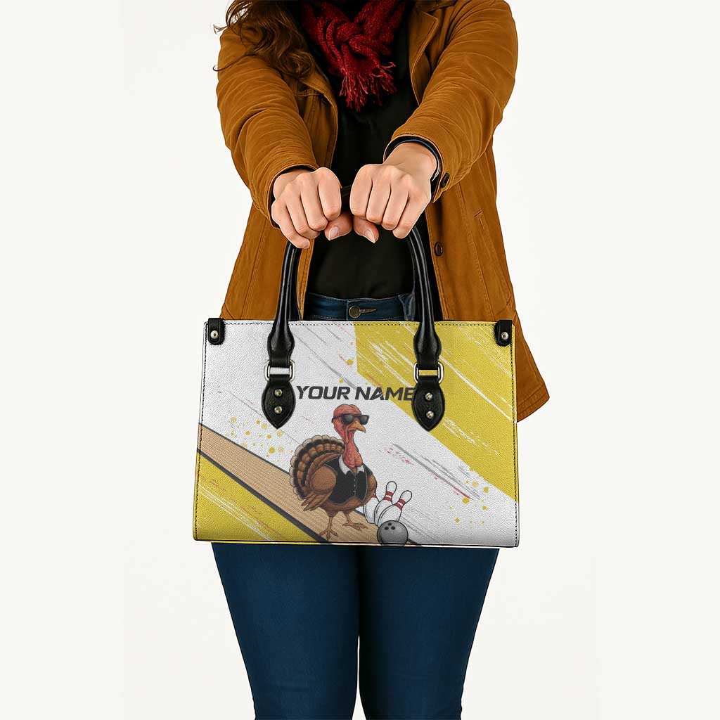 Personalized Funny Turkey Bowling Leather Bag with Cool Sunglasses Pins Yellow and White - Wonder Print Shop