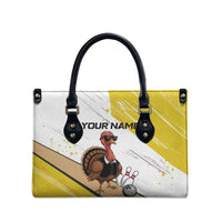 Personalized Funny Turkey Bowling Leather Bag with Cool Sunglasses Pins Yellow and White - Wonder Print Shop