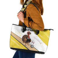 Personalized Funny Turkey Bowling Leather Tote Bag with Cool Sunglasses Pins Yellow and White - Wonder Print Shop